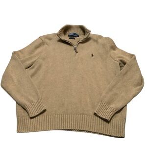 Vintage Polo by Ralph Lauren Men's Beige Zip-Up Sweater